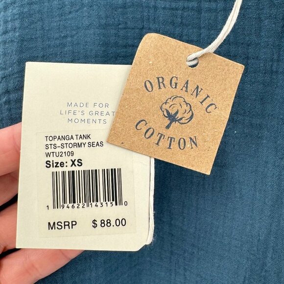 Faherty Topanga Organic Cotton Stormy Sea Blue Gauzy Scoop Neck XS Tank Top NWT - Picture 7 of 10